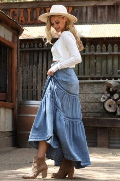 Denim Tiered Skirt