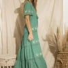 TEAL FLORAL BOHO-CHICEmbroidered Maxi Dress