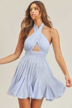 Plaid Halter Cut-Out Midi Dress