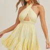 Yellow Plaid Halter Cut-Out Midi Dress