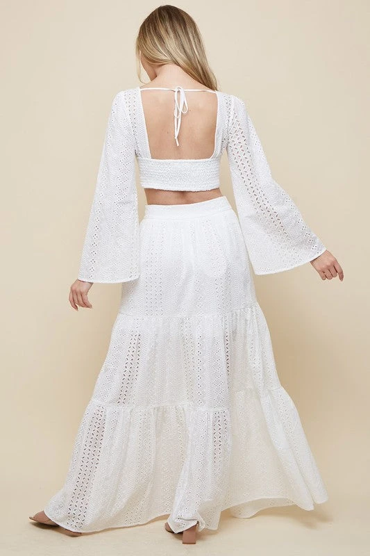White Bell Sleeves Top And Skirt Set 2 White Bell Sleeves Top And Skirt Set - Image 2