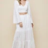 White Bell Sleeves Top And Skirt Set