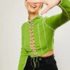 Green Lace-Up Stitch Top
