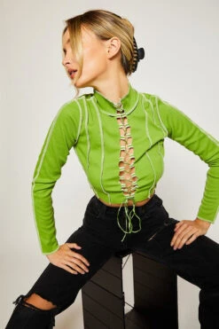 Green Lace-Up Stitch Top -Hippie Vibe Tribe Shop 14934235 18549776 729f 419b b60c 93ee8043b7eb 1