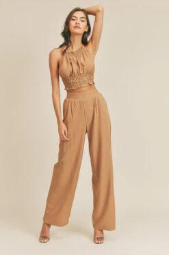 Mocha Halter Neck Top With Matching Pants