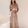 Plaid Crop Long Sleeve And Pant Set