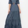 Stretch Denim Tiered Maxi