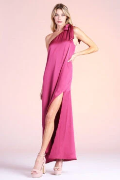 Magenta Bow Satin Maxi