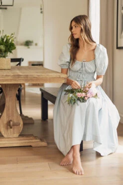 Dusty Blue Babydoll Midi-Dress