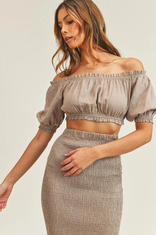 Mocha Off Shoulder, Skirt Set 3 Mocha Off Shoulder, Skirt Set - Image 3