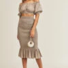 Mocha Off Shoulder, Skirt Set