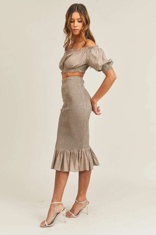 Mocha Off Shoulder, Skirt Set 2 Mocha Off Shoulder, Skirt Set - Image 2
