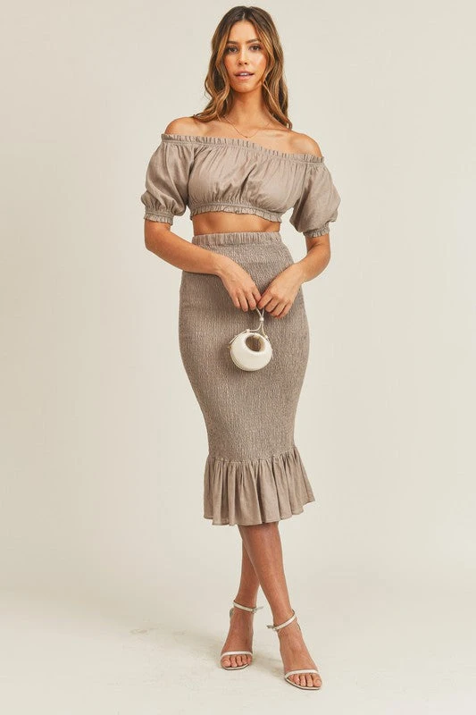 Mocha Off Shoulder, Skirt Set 5 Mocha Off Shoulder, Skirt Set - Image 5