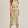 Cream Crochet Crop Top And Midi Skirt