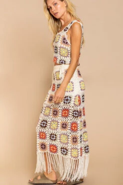 Floral Patchwork Fringe Skirt