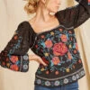 Black Rose Embroidered Crop Blouse