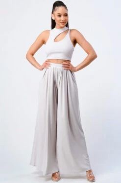 Trendy Basic Mock Neck Cut-Out Top And Pant Set