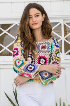 Cream Crochet Crop Patch Top