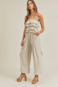 Linen Ruffle Crop Top & Pants Set