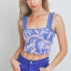 Retro Design Pleated And Ruffled Strap Crop Top