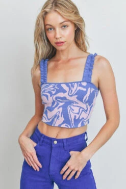 Retro Design Pleated And Ruffled Strap Crop Top