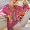 Bohemian Hot Pink Embroidered Top