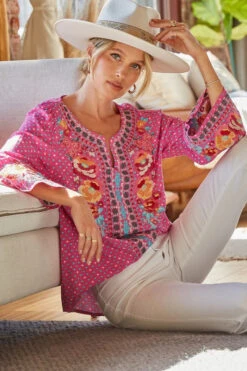 Bohemian Hot Pink Embroidered Top