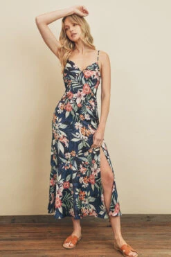 Hawaiian Silky Floral Slip Dress