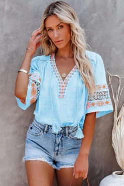 Tassel Boho Embroidered V-Neck