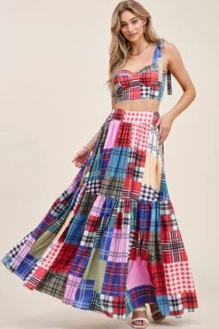 Country Fun Pattern Crop Top And Maxi Skirt