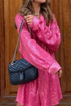 Pink Sequin Shirt Dress