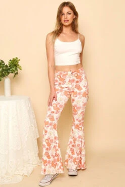 Peach Floral Flare Hippie Jeans