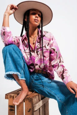 Abstract Pink Silk Blouse