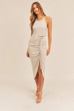 Oatmeal Linen Crop Top & Skirt Set