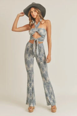 Tribal Knit Halter And Matching Bell Bottom Pants