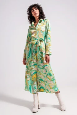 Retro Multi-green Silk Dress