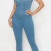 Zip Up Denim Jumpsuit
