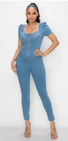 Zip Up Denim Jumpsuit