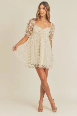 Cream Butterfly Mini-Dress