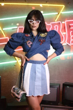 Denim Striped Mini-Skirt