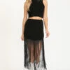 Black Knit Rib Top & Fringe Skirt