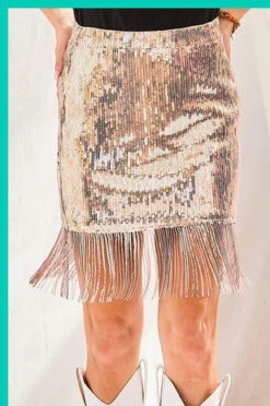 Pink Champagne Fringe Mini Skirt