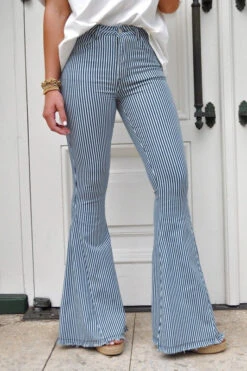 Striped Denim Flare Jeans