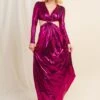 Magenta Shiney Metallic Maxi Dress