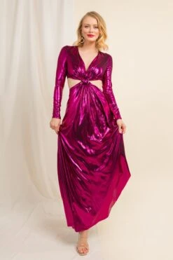 Magenta Shiney Metallic Maxi Dress