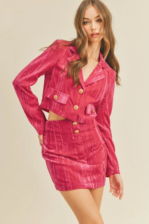 Magenta Velvet Blazer Skirt Set 8 Magenta Velvet Blazer Skirt Set - Image 8