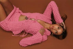 BUBBLE PUFF TIE CARDIGAN & MINI SKRT SET