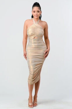 Champagne Halter Keyhole Midi-Dress