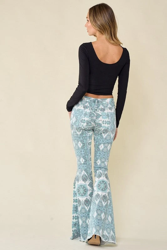 Blue Paisley Print Flared Pants 2 Blue Paisley Print Flared Pants - Image 2