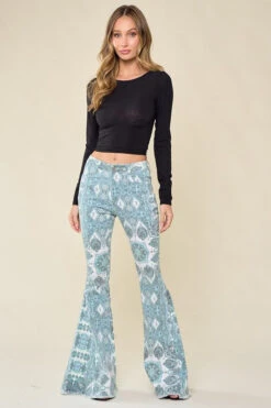 Blue Paisley Print Flared Pants